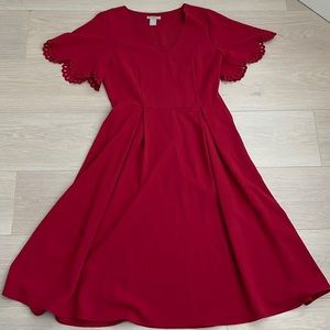 H&M beautiful red cocktail dress with cutwork sleeves